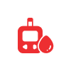 Glucometer and blood drop icon.